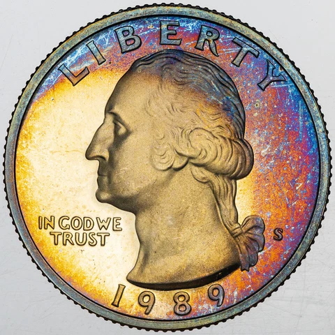1989-S U.S 1/4 DOLLAR WASHINGTON QUARTER PROOF UNIQUE NEON COLORING STUNNING BU Cover