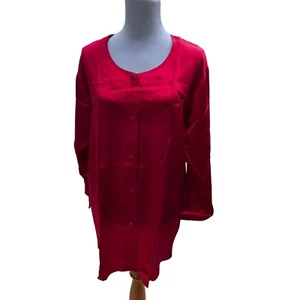 Victorias Secret Vintage Gold Label 100% Silk Long Sleeve Sleep Shirt Red Small - Picture 1 of 8