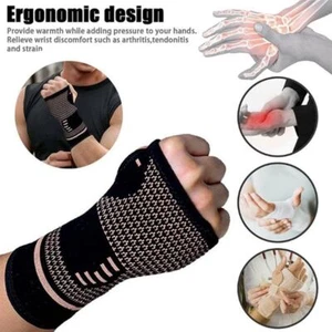 Copper Arthritis Compression Gloves Hand Wrist Support Joint Carpal Tunnel Pain* - Picture 1 of 22