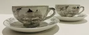 Set vintage di 2 tazze da caffè e piattini KUTANI FINE CHINA HAYASI JAPAN - Foto 1 di 6