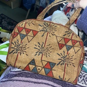 Vintage Woven Etra Straw Hippie Pattern Striped Bag Purse BoHo Core - Picture 1 of 5