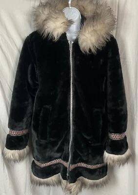 Parka negra azteca Stearns’ vintage para mujer pequeña hecha en EE. UU. piel sintética Foto 1 de 4