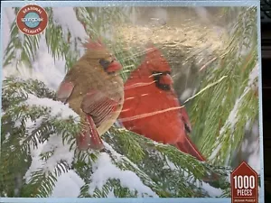 SPRINGBOK 1000 BIRDS EYE VIEW Cardinal Christmas snow winter jigsaw puzzle NEW - Picture 1 of 7