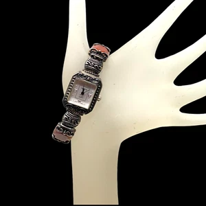 Vintage Geneva Southwestern Pewter Enamel Bracelet Watch Wristwatch New Battery - Picture 1 of 7
