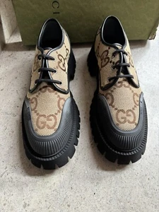 Gucci Maxi GG Panelled Canvas Moccasin Chunky Loafers Shoe US 13 NIB $970 - Picture 1 of 3