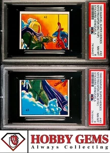 SPIDER-MAN MYSTERIO PSA 8 1980 Marvel Super Heroes Stickers-Venezuela #42 #43 - Picture 1 of 3