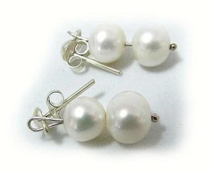 Cultured Pearl in 925 Sterling Silver Earrings - Picture 1 of 8