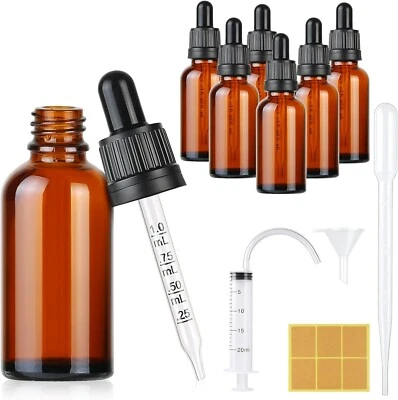 6 Pcs 30ml Amber Glass Pipette Dropper Bottle Oils Aromatherapy Eye Drops Bottle