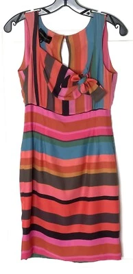 COREY LYNN CALTER Pink Stripe Silk Sheath Tie Neck Dress 2 = XS Anthropologie - Image 1 of 4