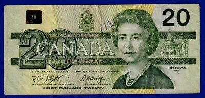Canada $20 (1991) BC-58d /  P-97d - Circulated Banknote EYD7651990 Foto 1 de 2