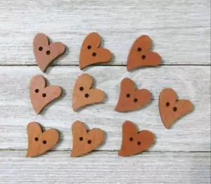 wood heart buttons Sewing 2 Holes 3/4 inch 10pc set - Picture 1 of 2