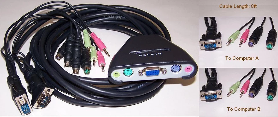 BELKIN PS2 PS/2-Port KVM Switch+Cable+Audio+Mic PC MAC F1DL102P - Image 1 of 1
