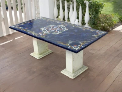 36"x24" Blue Lapis Inlay Floral Stone Arts Center Dining Tabletop Home Table Dec - Image 1 of 4