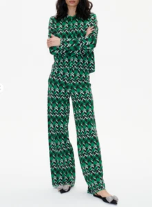 Baum Und Pferdgarten Green Geometric Metallic Knit Pull on Pants Jacket Size M - Picture 1 of 9