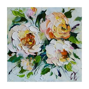original oil painting Peony Rose flowers artwork Floral small wall art 6*6 inch - Picture 1 of 12
