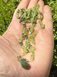 Vintage Peridot Chip Double Strand 14-16" L Choker Pendent Necklace 925 Clasp - Picture 1 of 9