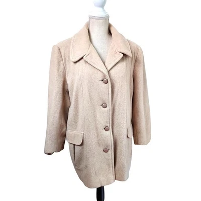 Abrigo Herman Kay Mezcla Lana Mujer Talla 14 Beige Botón Delantero Largo Medio Foto 1 de 4