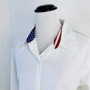 Coldwater Creek Medium Button Down White Shirt Americana American Flag Collar - Picture 1 of 6