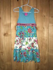 Pinky Girls Blue Dress w Multicolor Floral & Sequins Size 6