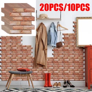 20P 3D Wandpaneele Selbstklebend Roter Ziegelstein Steinoptik Ziegel Tapete DE - Bild 1 von 17