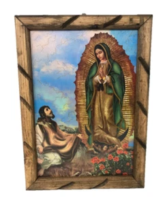 Virgen De Guadalupe con San Juan Diego Imagen 13"x18" Cuadro Rustico - Picture 1 of 2