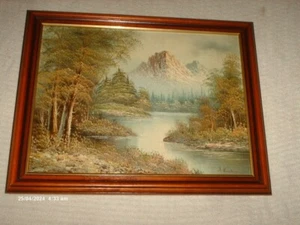 original Ölgemälde auf Leinwand gerahmt Landschaft signiert 47 cm x 36 cm Südosten - Bild 1 von 4