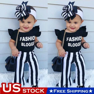 2PCS Toddler Baby Girl Outfits Ruffle T-shirt Tops + Pants Kids Clothes Set USA - Picture 1 of 11