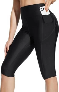BALEAF Women's 14" High Waisted Swim Capris Long Shorts X-Large, Black - Picture 1 of 7