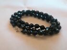 Black Faceted Glass Bead Necklace French Jet With Sterling Silver Clasp