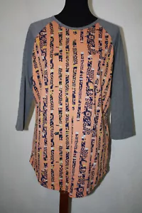 T-shirt LuLaRoe XL Top Randy arancione geometrica con maniche grigie a 3/4 - Foto 1 di 6