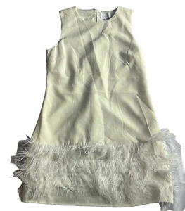 Sam Edelman IVORY Feather Hem Sheath Dress, US 4 Has Lint Ball Static Price $158 - Imagen 1 de 10
