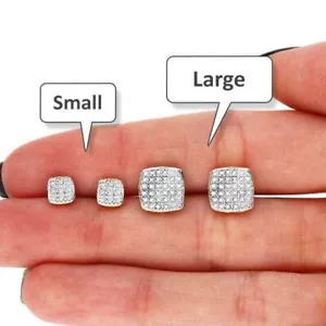 Real Diamond 10K Yellow Gold Pave Stud Earrings - Picture 1 of 19