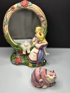 Vintage Fitz & Floyd Alice im Wunderland Keramikspiegel & Cheshire Katzenfigur SELTEN - Bild 1 von 8