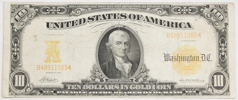 1907 $10 Dollar Gold Certificate Large Size Currency Note Fr-1169 VF Cover