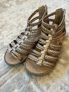 Seychelles Gladiator Sandals Girls Size 3 Gold Braided Glitter - Picture 1 of 6