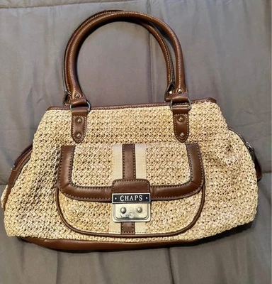Bolso de Hombro CHAPS MARCIE Imitación Paja Cuero Vegano Borde 3 Secciones 12x9x5" Foto 1 de 3