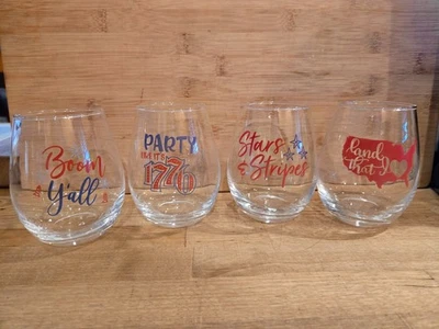 Set Of 4 Benevolence Patriotic Wine Glass Red White Blue America 4th Of July-NIB - Image 1 of 4