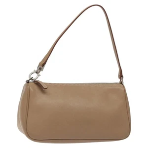 Salvatore Ferragamo Gancini Accessory Pouch Leather Beige Silver Auth bs27288 - Picture 1 of 20