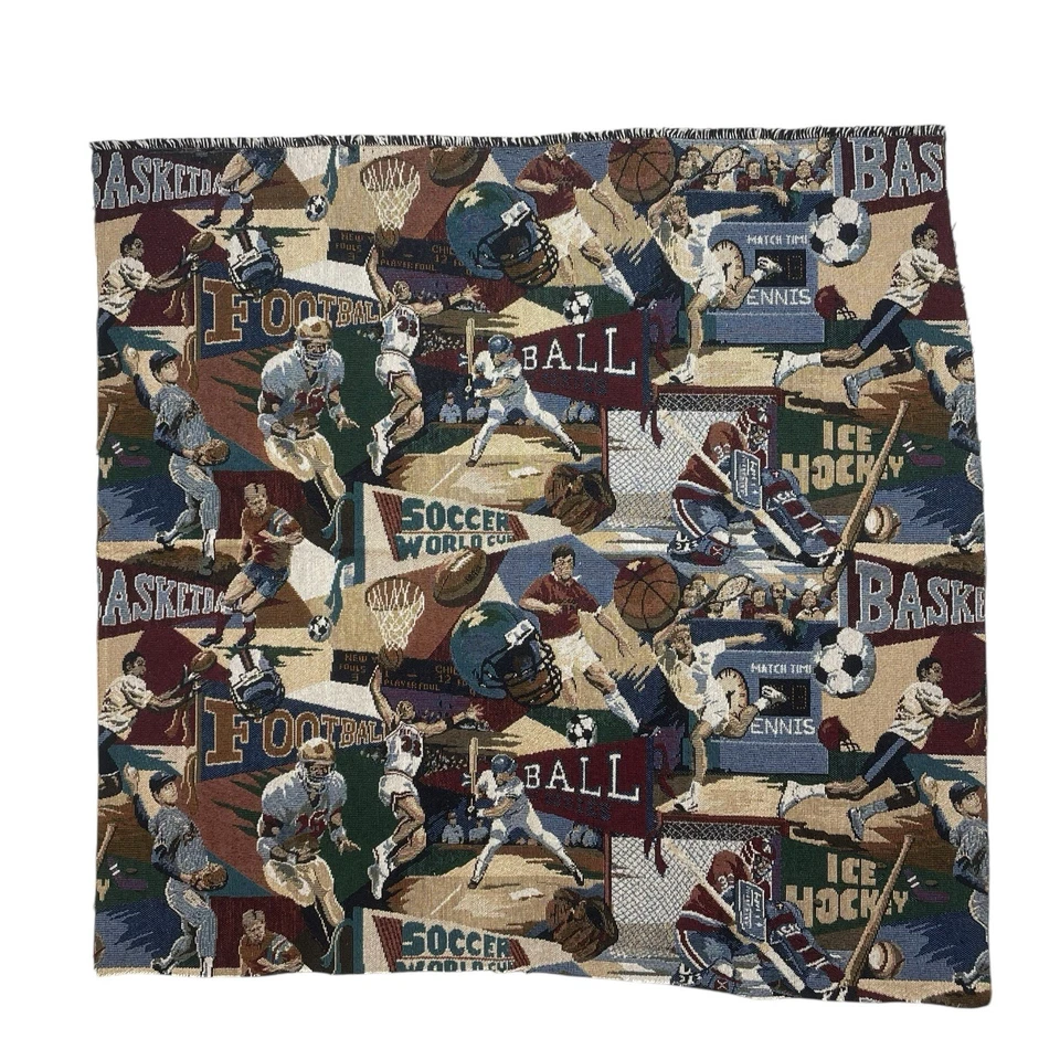 Tela de tapiz tema deportivo 27” X 27” mezcla de algodón béisbol fútbol NUEVO Foto 1 de 4