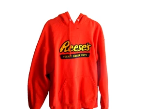 Reese's Peanut Butter Cup Candy Hoodie Unisex Orange Pocket Pullover Large *READ - Picture 1 of 7