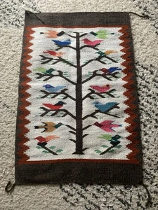 Vintage handgewebter Navajo Lebensbaum Wolle Teppich Wandteppich 28"×42" - Bild 1 von 6