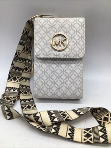 Michael Kors Damen kleine Umhängetasche Handtasche Tasche weiß & gold mit Musterriemen - Bild 1 von 11