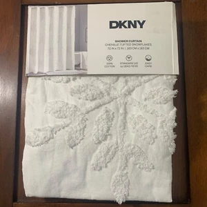 DKNY Shower Curtain Chenille Tufted Snowflakes 72" X 72" Cotton White Winter - Picture 1 of 8