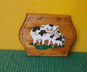 Vintage Hand Painted Wooden Step Stool Farmhouse Decor Mama Baby Cow in box - Picture 1 of 14