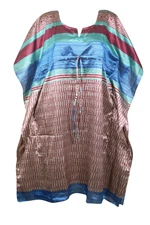 Boho Chic Blue Pink Printed Kaftan Beach Cover Up Housedress Caftan Dresses 3XL