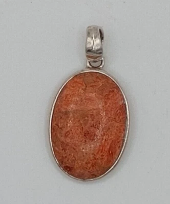 Vintage Barse Sterling Silver Orange Sponge Coral Pendant - Image 1 of 2