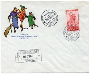 Repubblica - 1954 - 25 lire Collodi (Pinocchio) su busta / illustratore Attilio - Foto 1 di 2