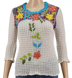 Christian Lacroix Sweater Women Large Floral Multicolor Crochet Designer Vintage - Foto 1 di 11
