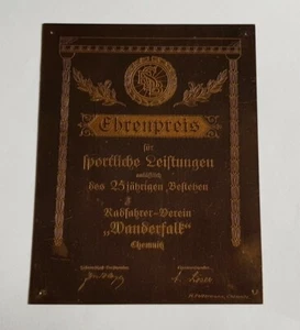 Ehrenpreis Radfahrer Verein Wanderfalk Chemnitz alte Plakette RSB Radfahren - Bild 1 von 8