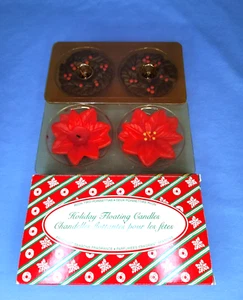 Christmas Avon Poinsettia & Holly Berry Wreath Scented Floating Candles Set of 2 - Picture 1 of 6